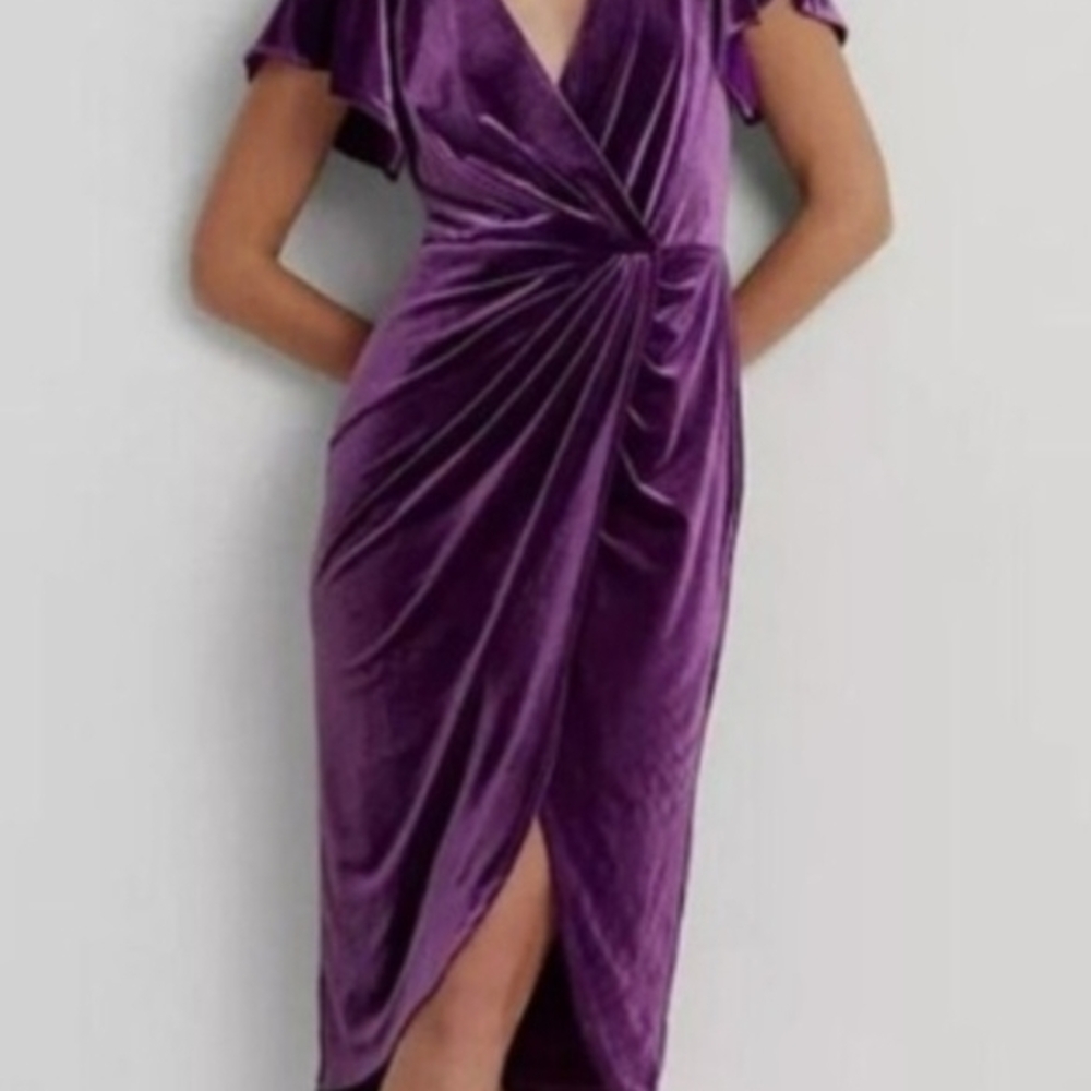 Lauren Ralph Lauren NWT Blk Label Velvet Purple Faux Wrap Midi Dress Sz 6 or 10